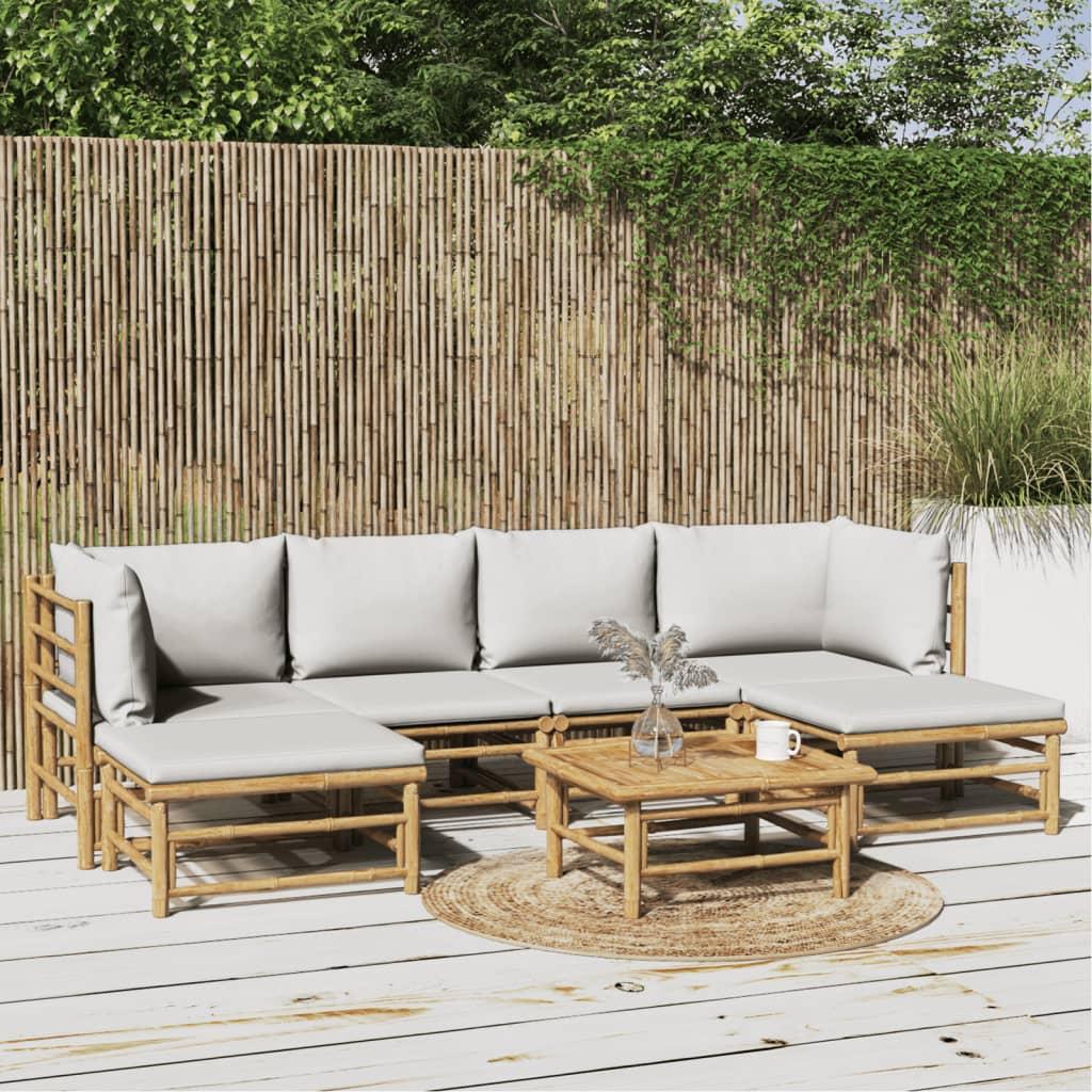 7 Piece Garden Lounge Set with Light Grey Cushions Bamboo