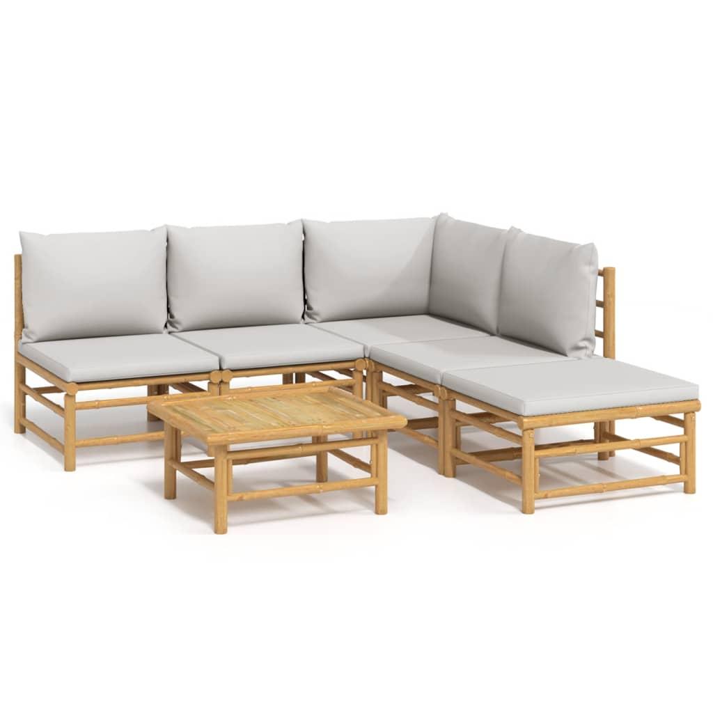 6 Piece Garden Lounge Set with Light Grey Cushions Bamboo