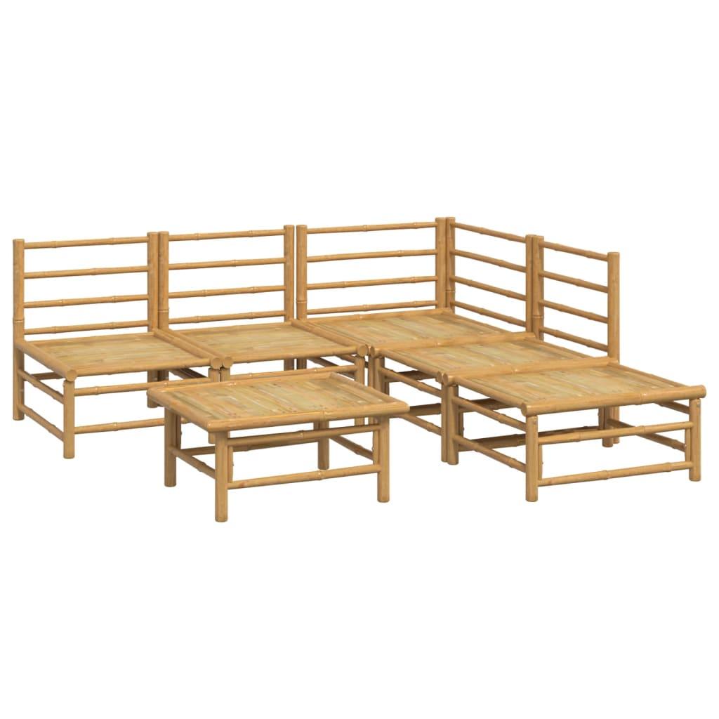 6 Piece Garden Lounge Set with Light Grey Cushions Bamboo