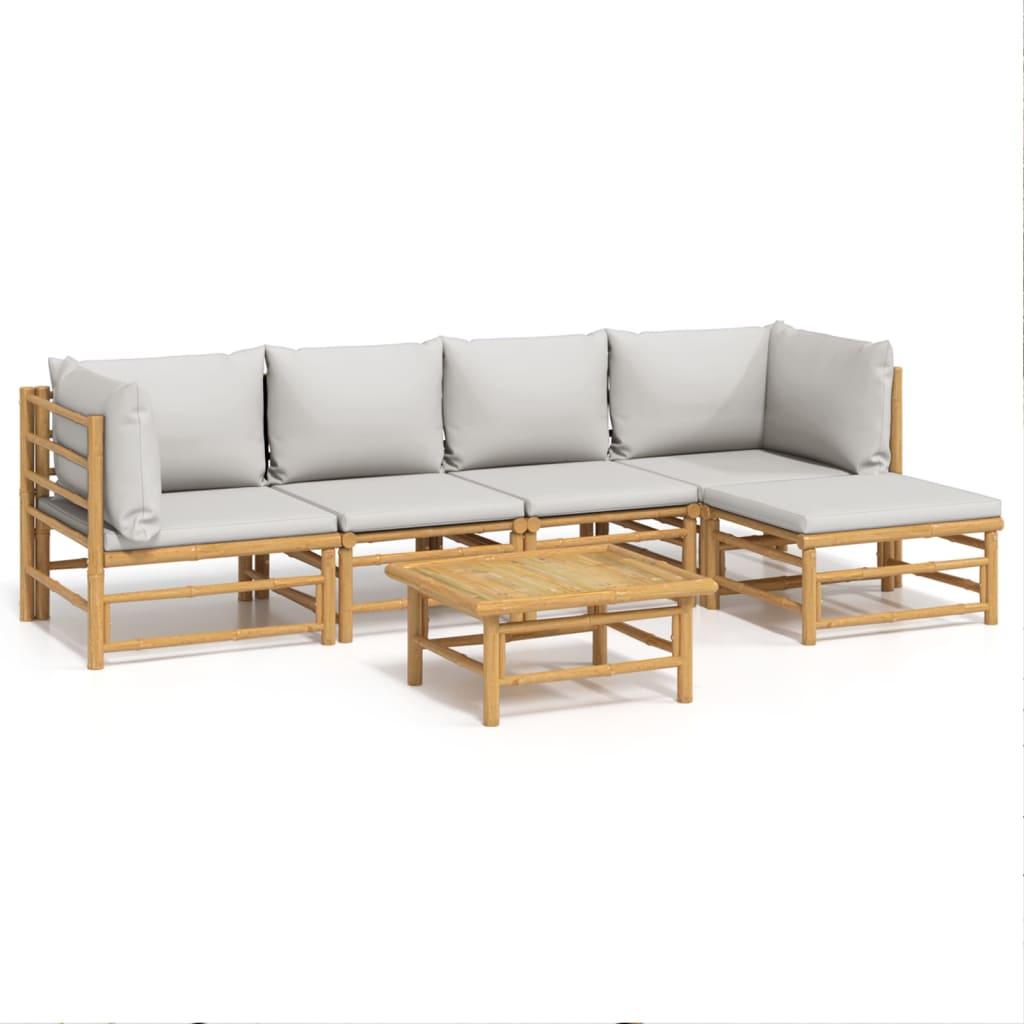 6 Piece Garden Lounge Set with Light Grey Cushions Bamboo