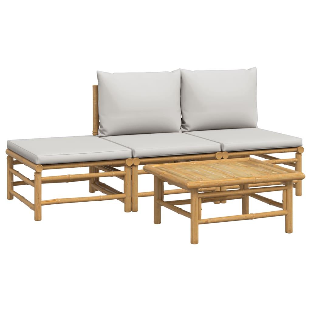 4 Piece Garden Lounge Set with Light Grey Cushions Bamboo