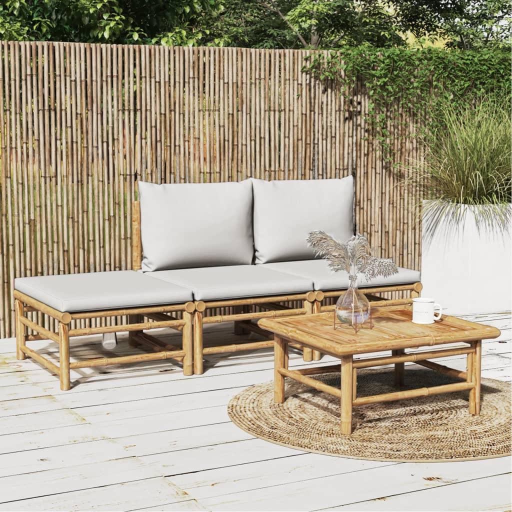 4 Piece Garden Lounge Set with Light Grey Cushions Bamboo