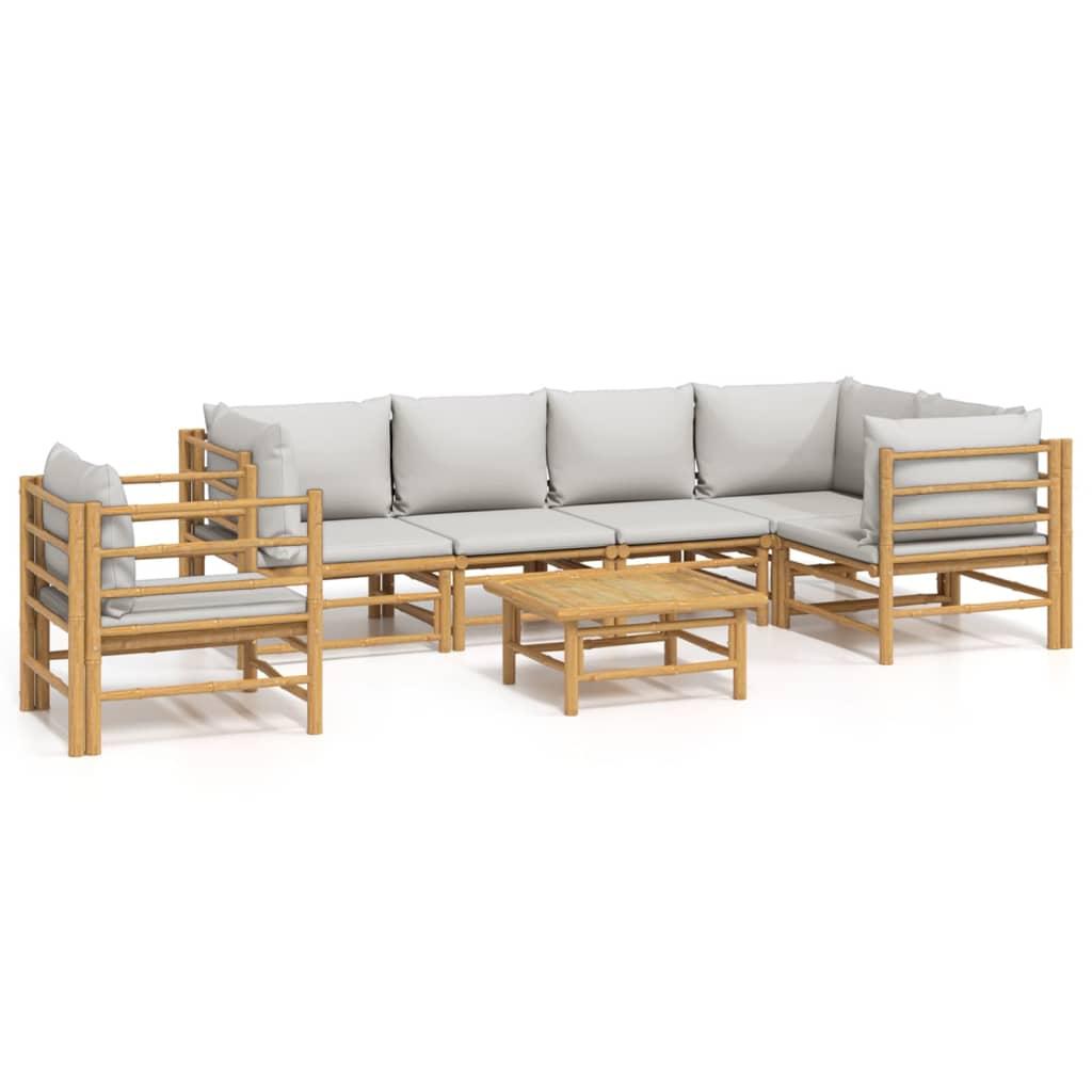 7 Piece Garden Lounge Set with Light Grey Cushions Bamboo