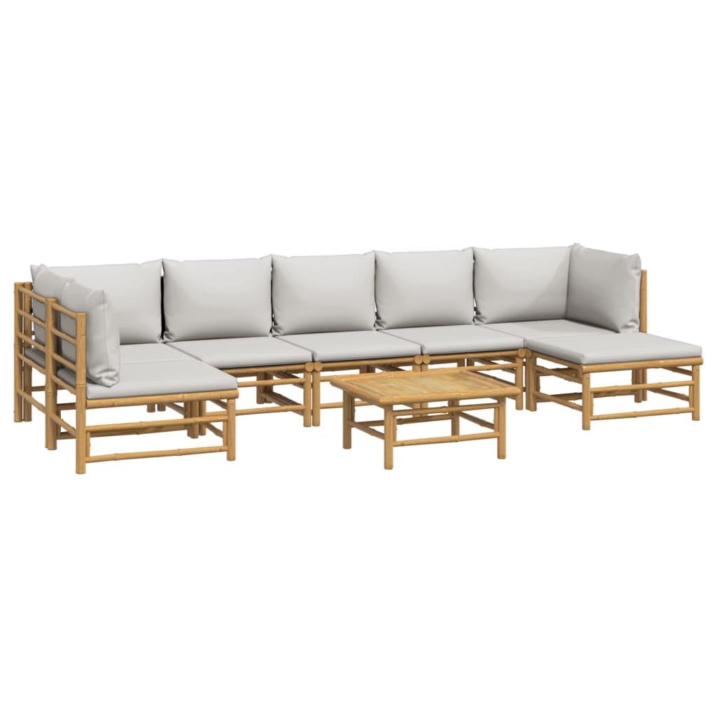 8 Piece Garden Lounge Set with Light Grey Cushions Bamboo