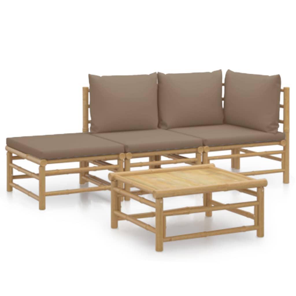 4 Piece Garden Lounge Set with Taupe Cushions  Bamboo