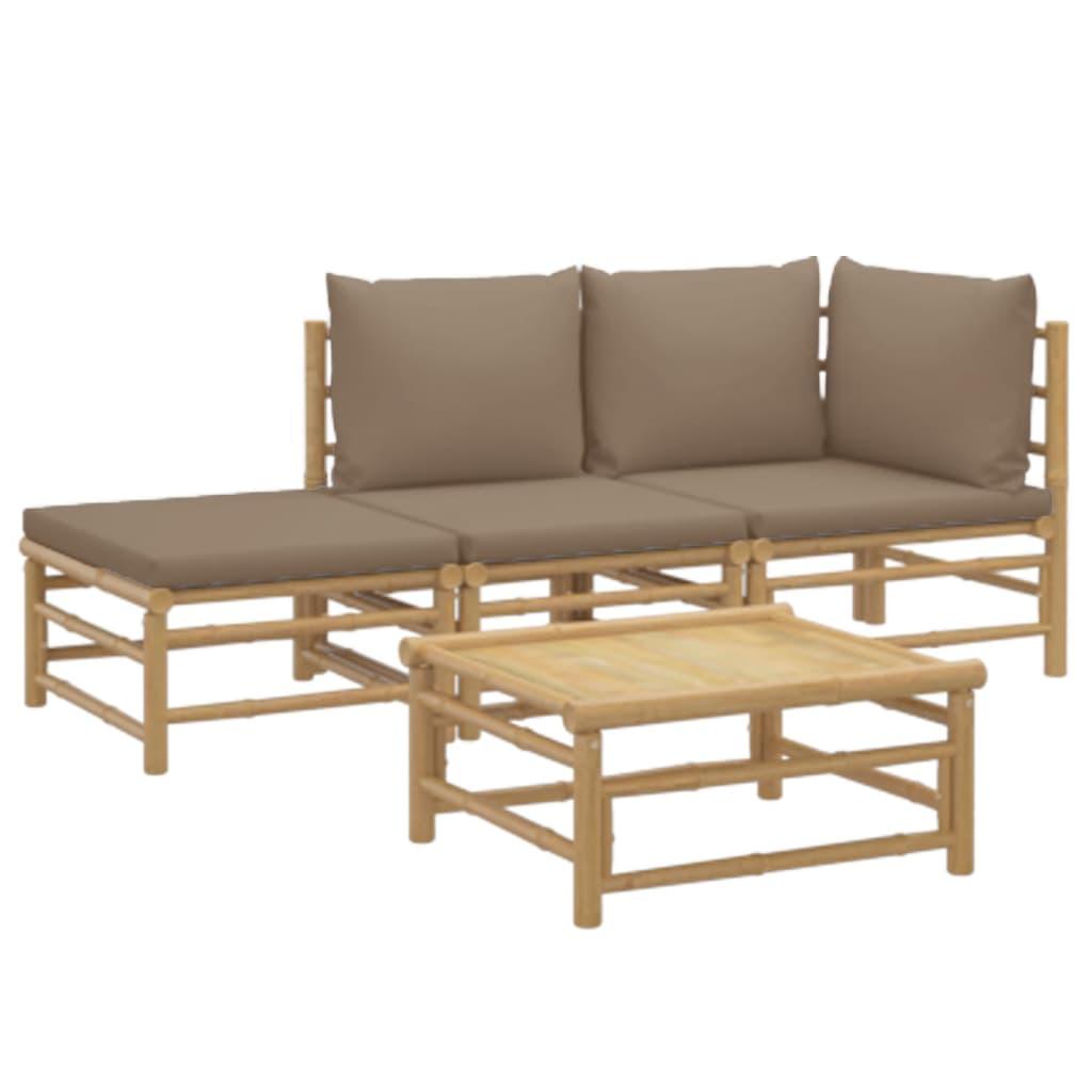 4 Piece Garden Lounge Set with Taupe Cushions  Bamboo