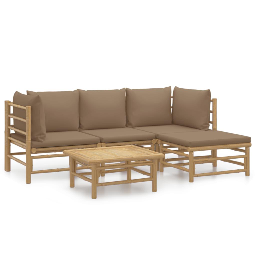 5 Piece Garden Lounge Set with Taupe Cushions  Bamboo