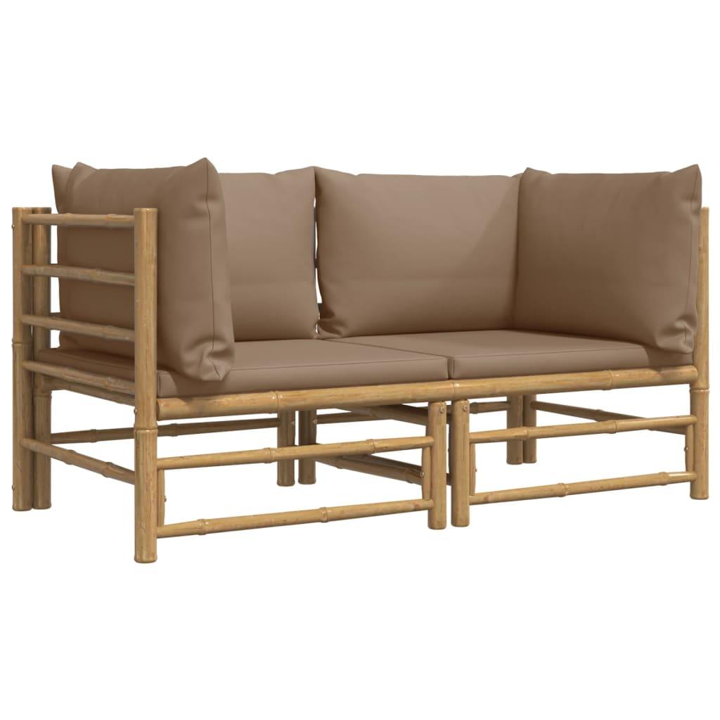 Garden Corner Sofas with Taupe Cushions 2 pcs Bamboo