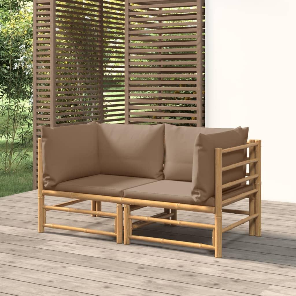 Garden Corner Sofas with Taupe Cushions 2 pcs Bamboo