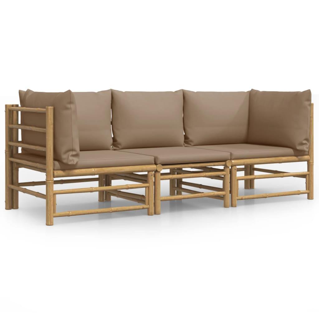 3 Piece Garden Lounge Set with Taupe Cushions  Bamboo