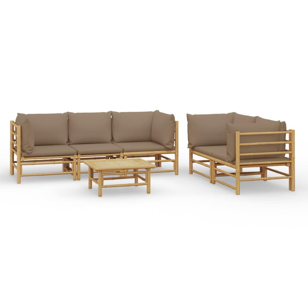 6 Piece Garden Lounge Set with Taupe Cushions  Bamboo