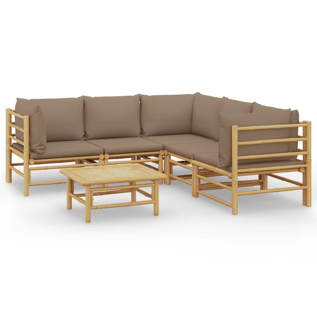 6 Piece Garden Lounge Set with Taupe Cushions  Bamboo