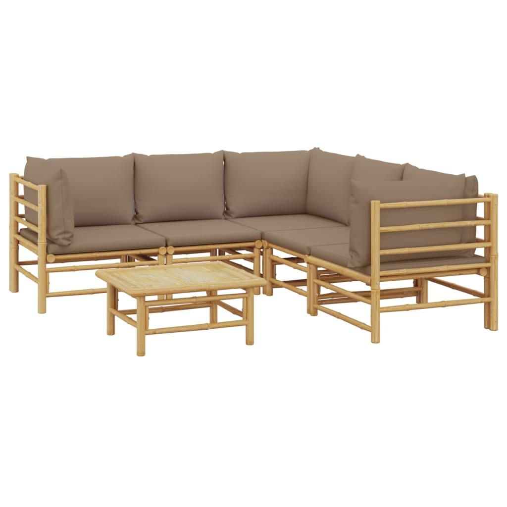 6 Piece Garden Lounge Set with Taupe Cushions  Bamboo