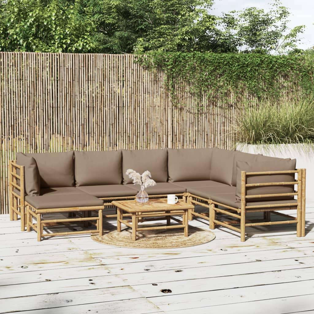 8 Piece Garden Lounge Set with Taupe Cushions  Bamboo