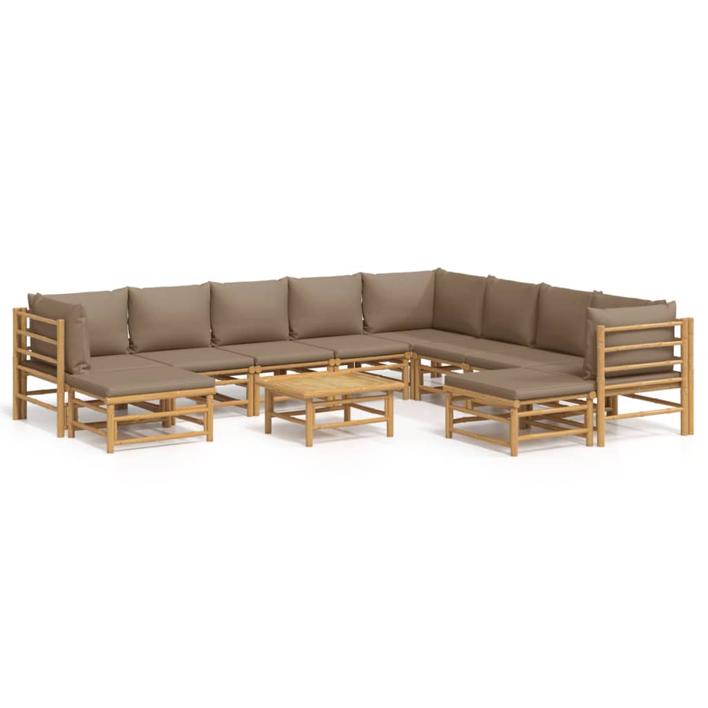 11 Piece Garden Lounge Set with Taupe Cushions  Bamboo