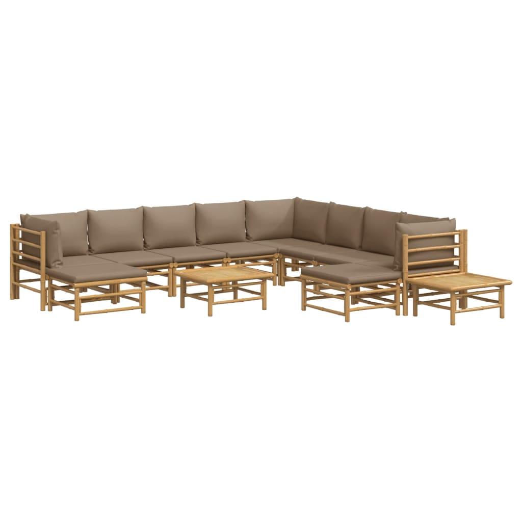 12 Piece Garden Lounge Set with Taupe Cushions  Bamboo