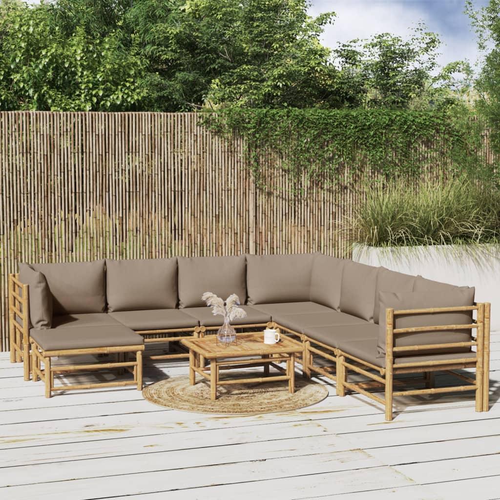 9 Piece Garden Lounge Set with Taupe Cushions  Bamboo