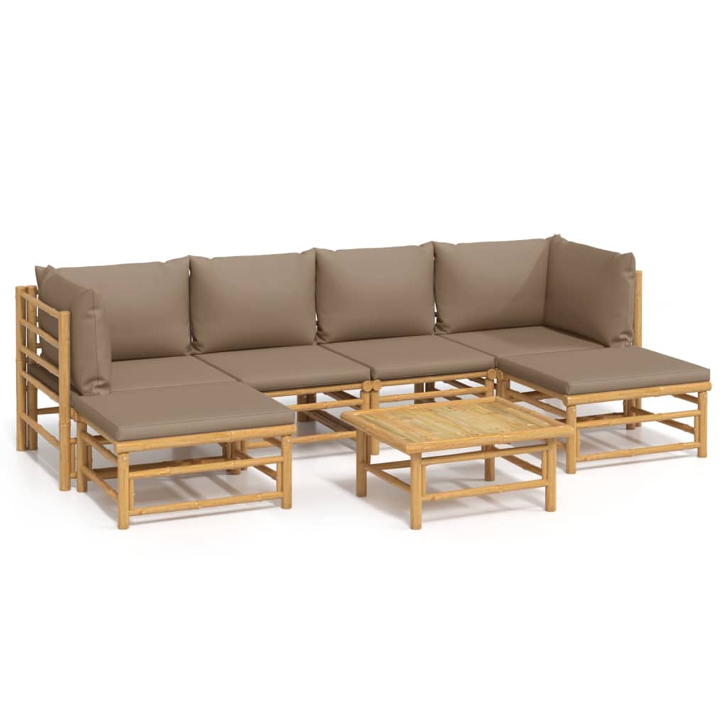 7 Piece Garden Lounge Set with Taupe Cushions  Bamboo