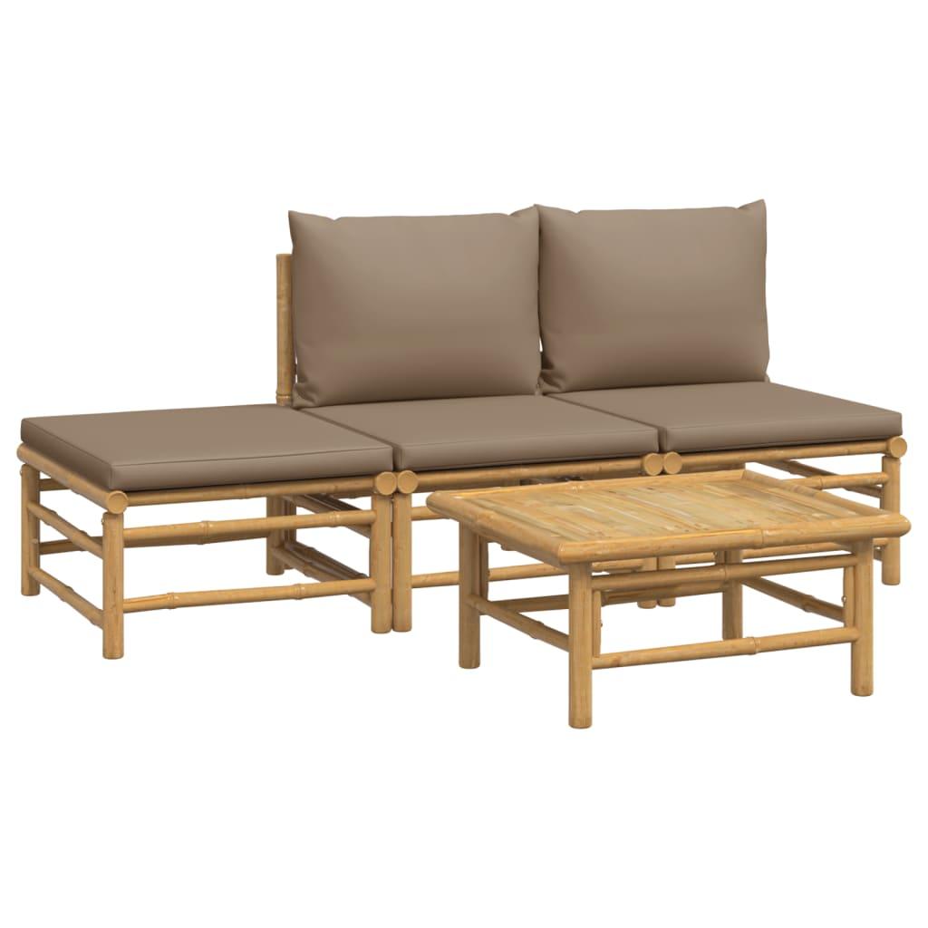 4 Piece Garden Lounge Set with Taupe Cushions  Bamboo