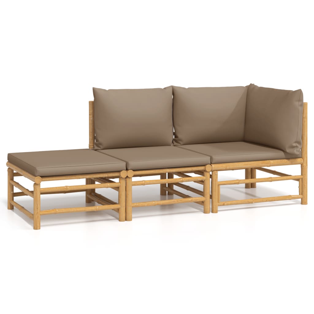 3 Piece Garden Lounge Set with Taupe Cushions  Bamboo