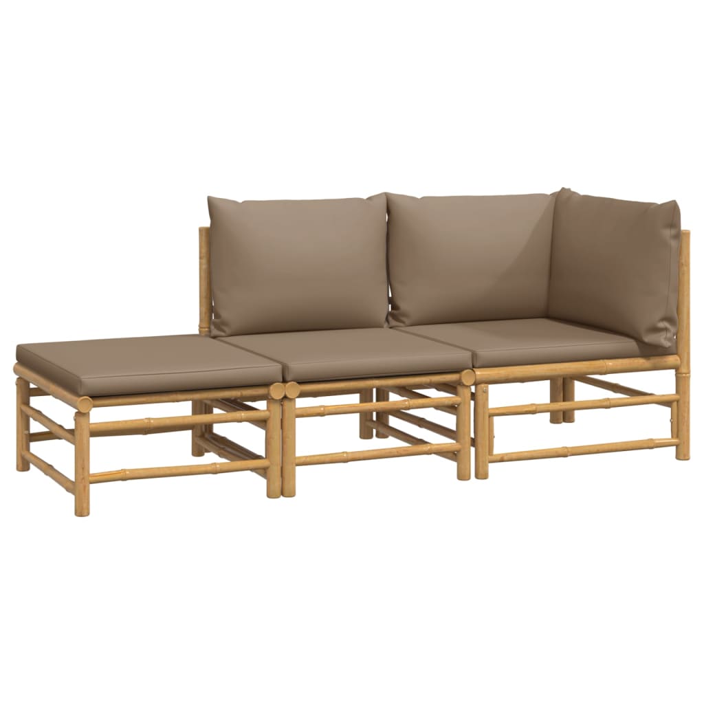 3 Piece Garden Lounge Set with Taupe Cushions  Bamboo
