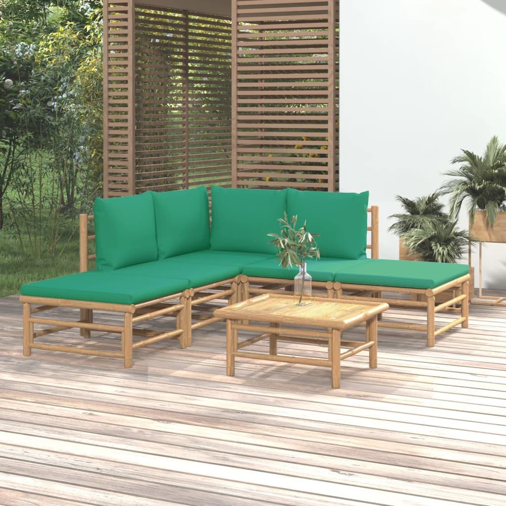 6 Piece Garden Lounge Set with Green Cushions  Bamboo