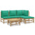 5 Piece Garden Lounge Set with Green Cushions  Bamboo