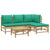 5 Piece Garden Lounge Set with Green Cushions  Bamboo