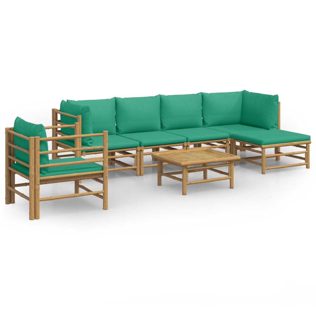 7 Piece Garden Lounge Set with Green Cushions  Bamboo