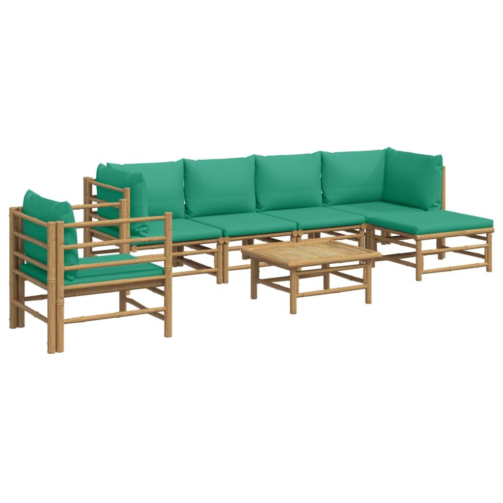 7 Piece Garden Lounge Set with Green Cushions  Bamboo