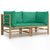 Garden Corner Sofas with Green Cushions 2 pcs Bamboo