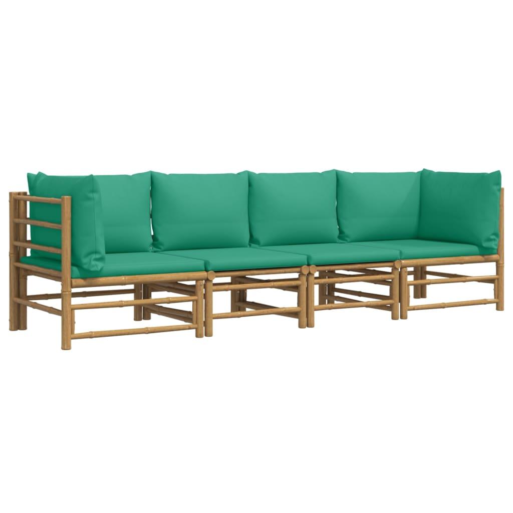 4 Piece Garden Lounge Set with Green Cushions  Bamboo