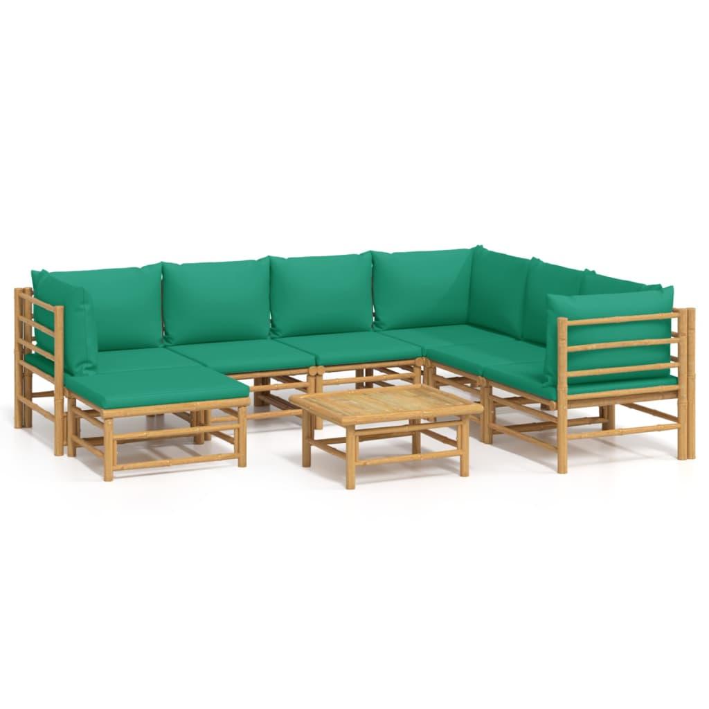 8 Piece Garden Lounge Set with Green Cushions  Bamboo