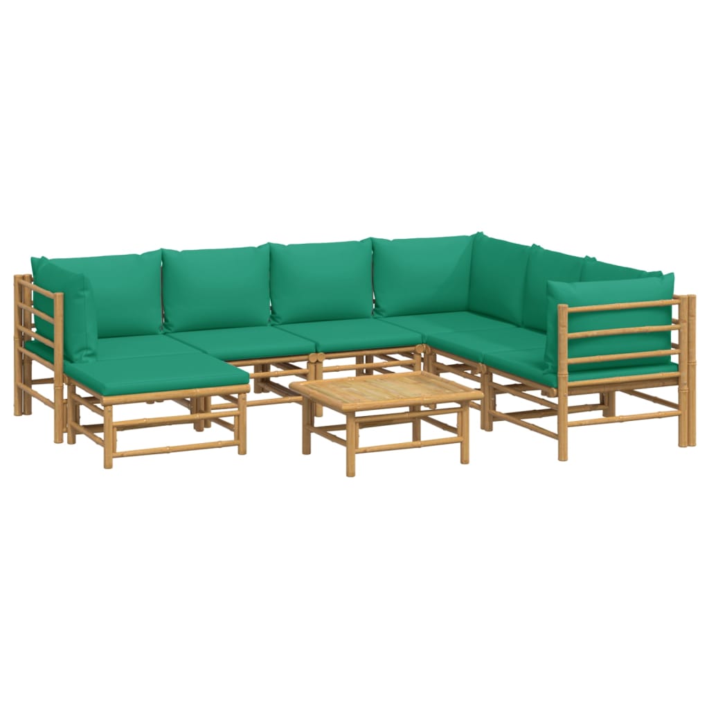 8 Piece Garden Lounge Set with Green Cushions  Bamboo