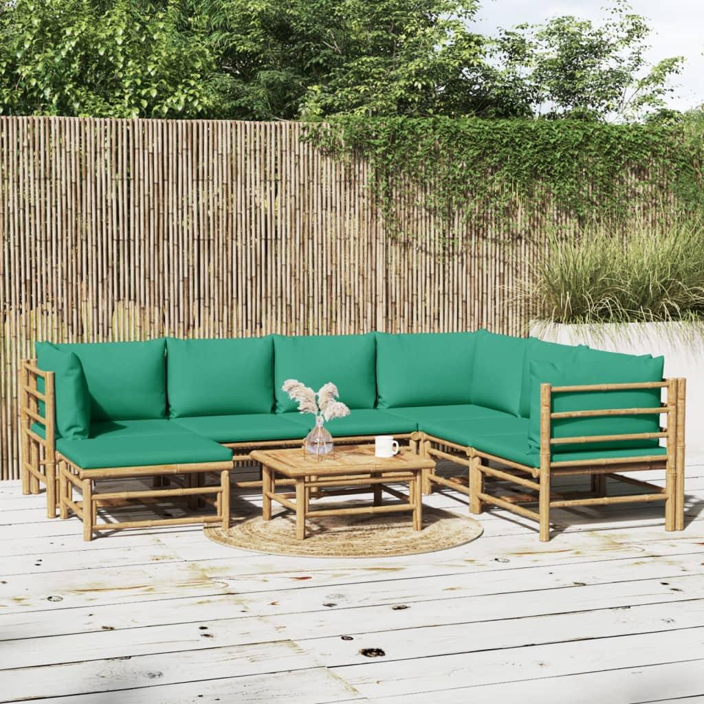 8 Piece Garden Lounge Set with Green Cushions  Bamboo