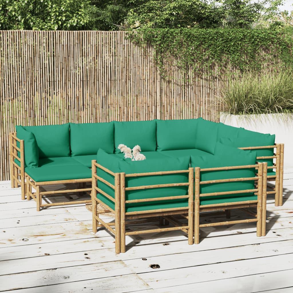 10 Piece Garden Lounge Set with Green Cushions  Bamboo