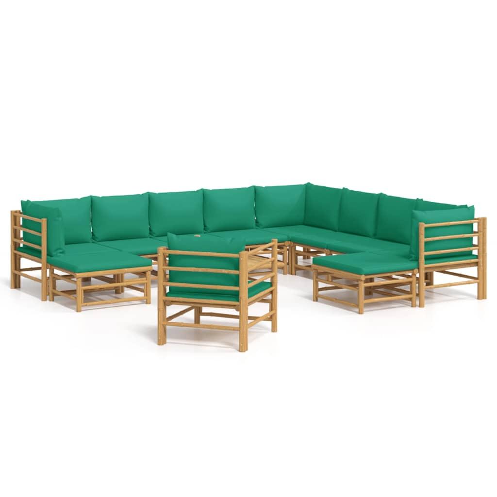 12 Piece Garden Lounge Set with Green Cushions  Bamboo