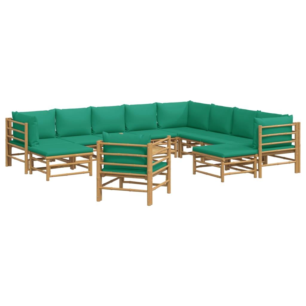 12 Piece Garden Lounge Set with Green Cushions  Bamboo