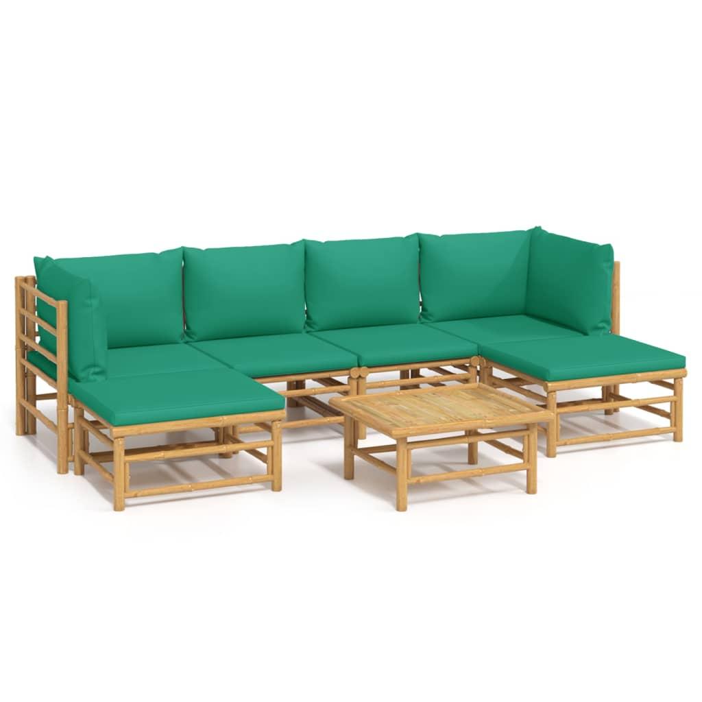 7 Piece Garden Lounge Set with Green Cushions  Bamboo