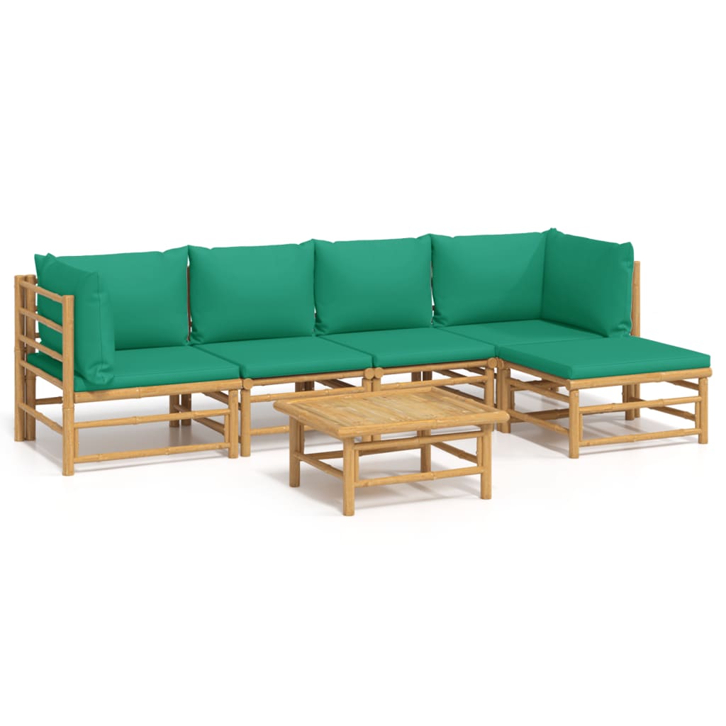 6 Piece Garden Lounge Set with Green Cushions  Bamboo