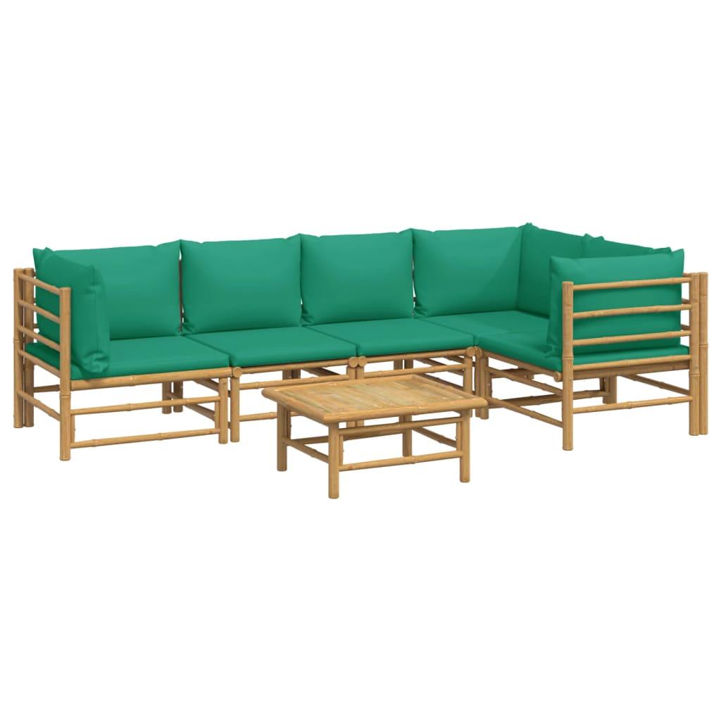 6 Piece Garden Lounge Set with Green Cushions  Bamboo