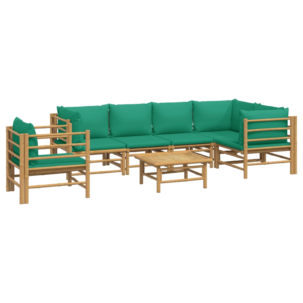 7 Piece Garden Lounge Set with Green Cushions  Bamboo