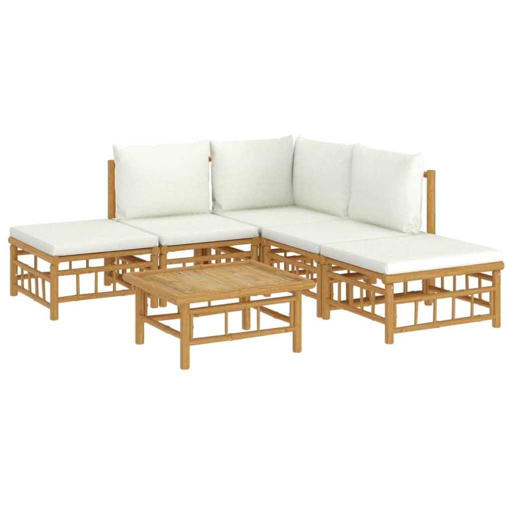 6 Piece Garden Lounge Set with Cream White Cushions  Bamboo