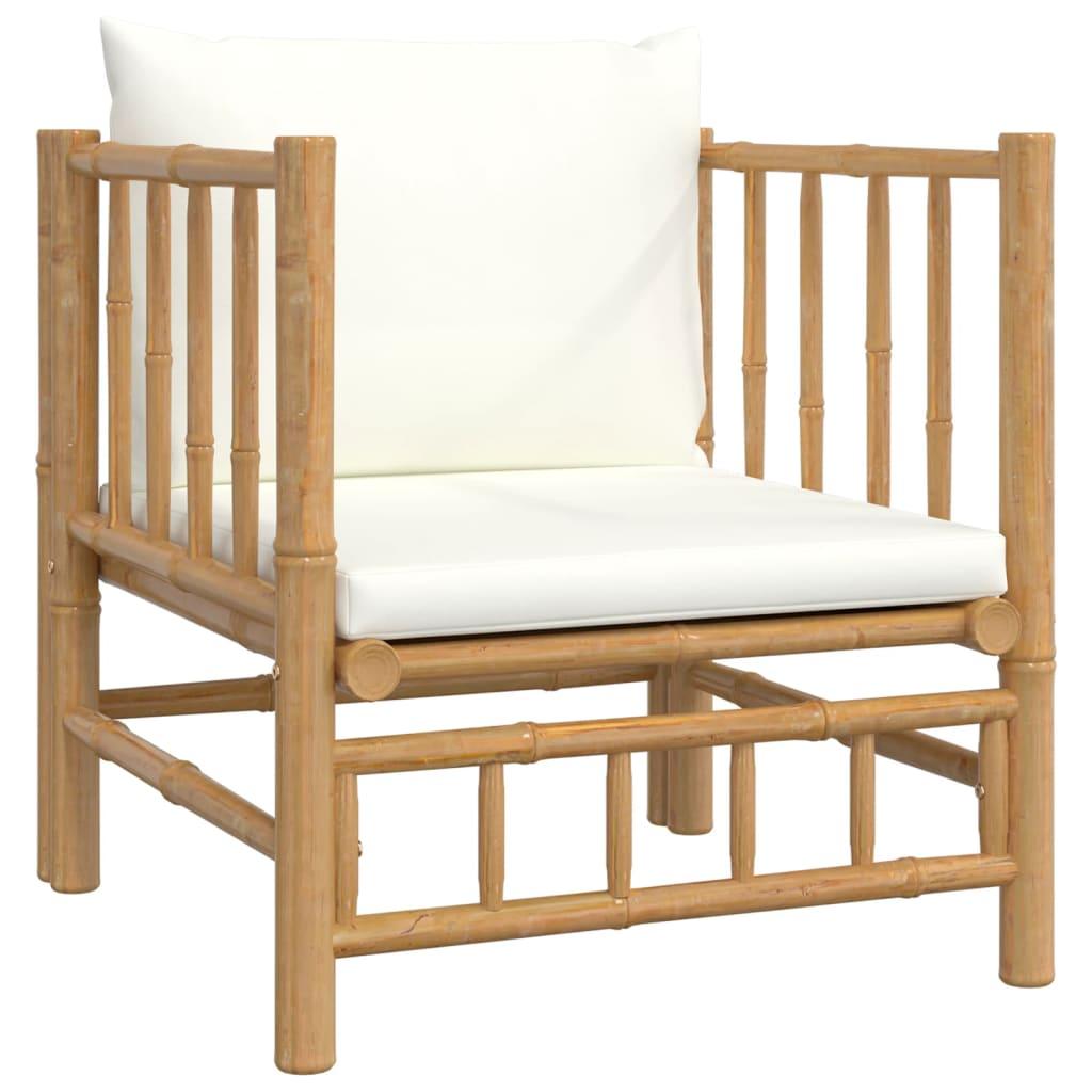 6 Piece Garden Lounge Set with Cream White Cushions  Bamboo