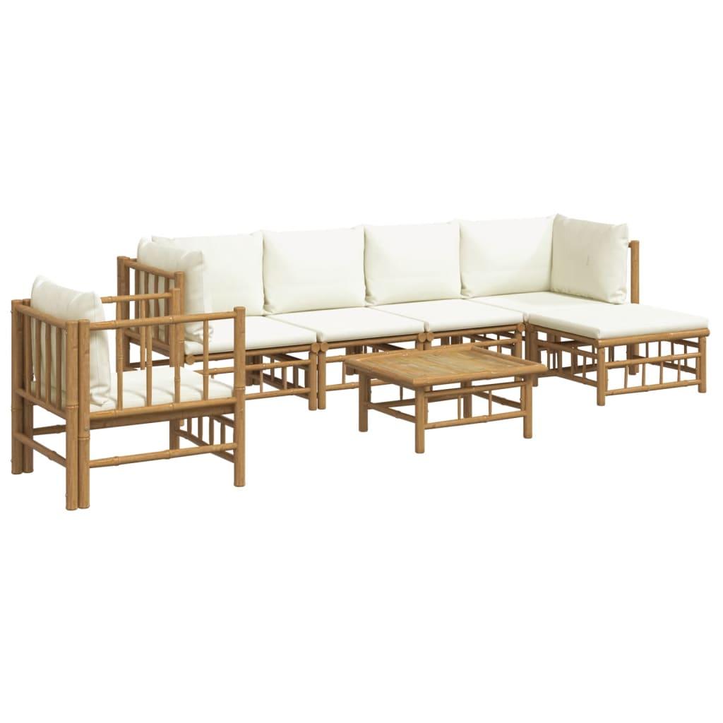 7 Piece Garden Lounge Set with Cream White Cushions  Bamboo