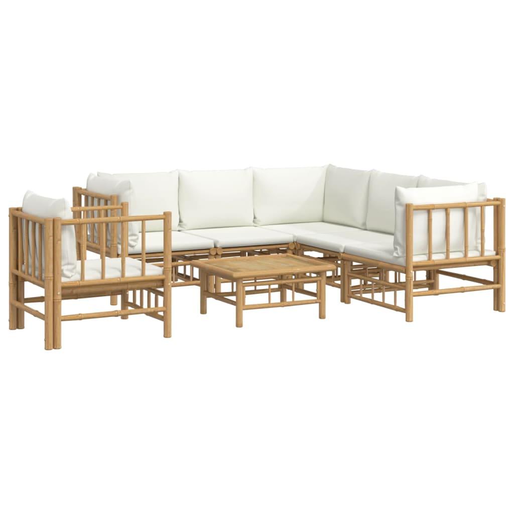 7 Piece Garden Lounge Set with Cream White Cushions  Bamboo