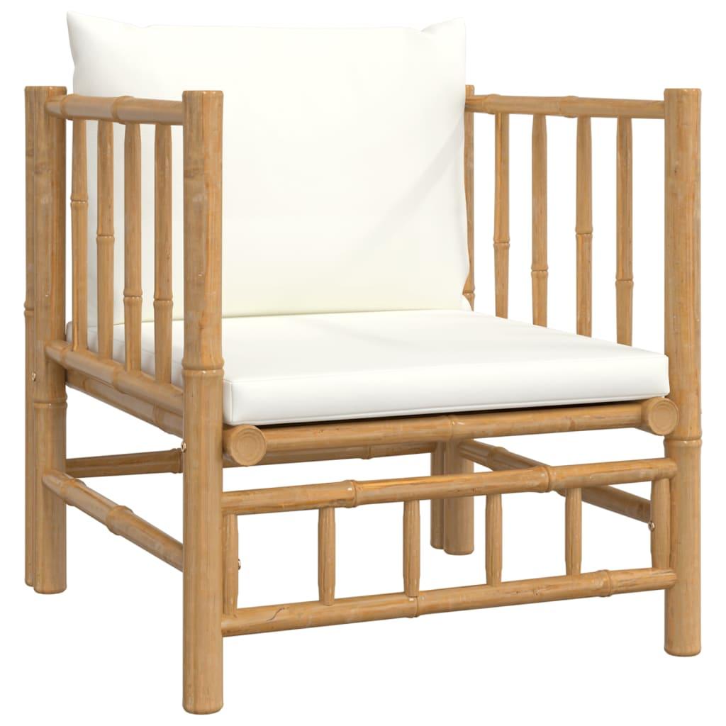 8 Piece Garden Lounge Set with Cream White Cushions  Bamboo