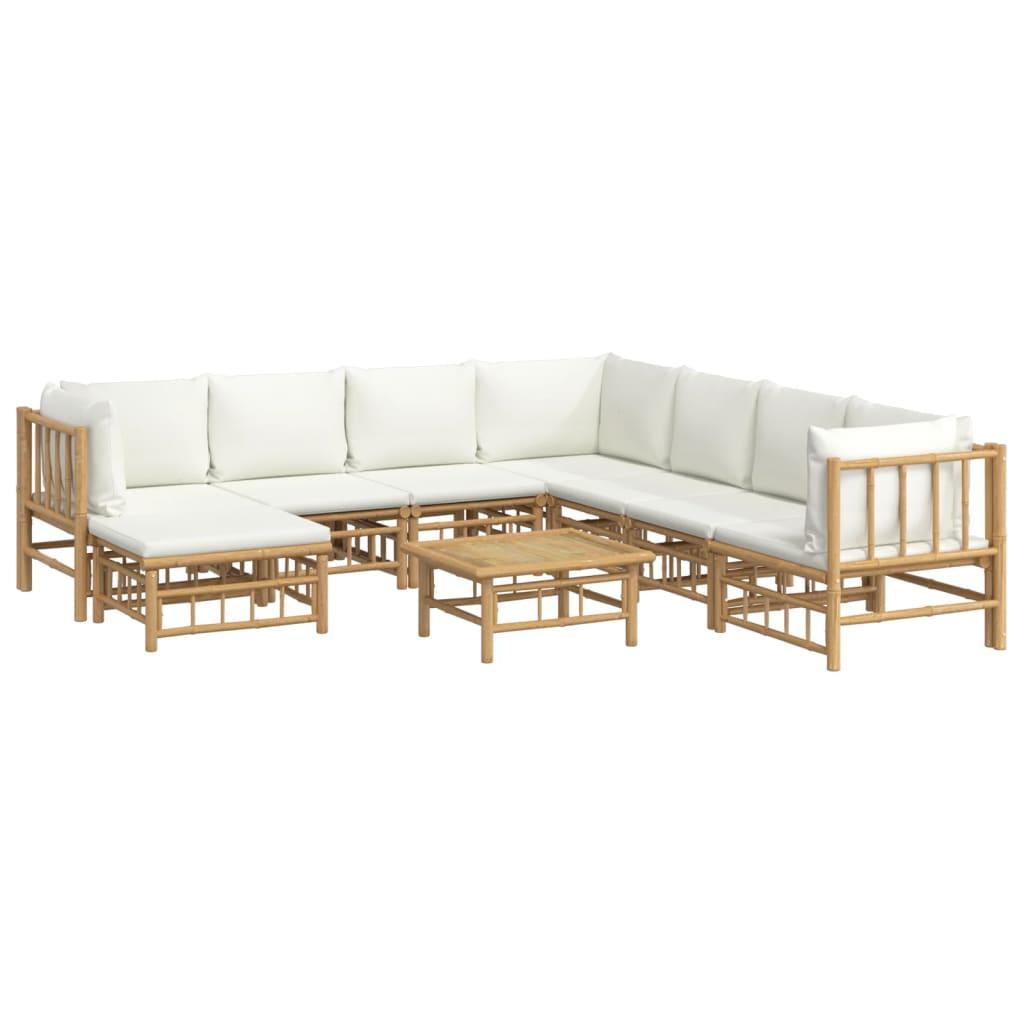 9 Piece Garden Lounge Set with Cream White Cushions  Bamboo