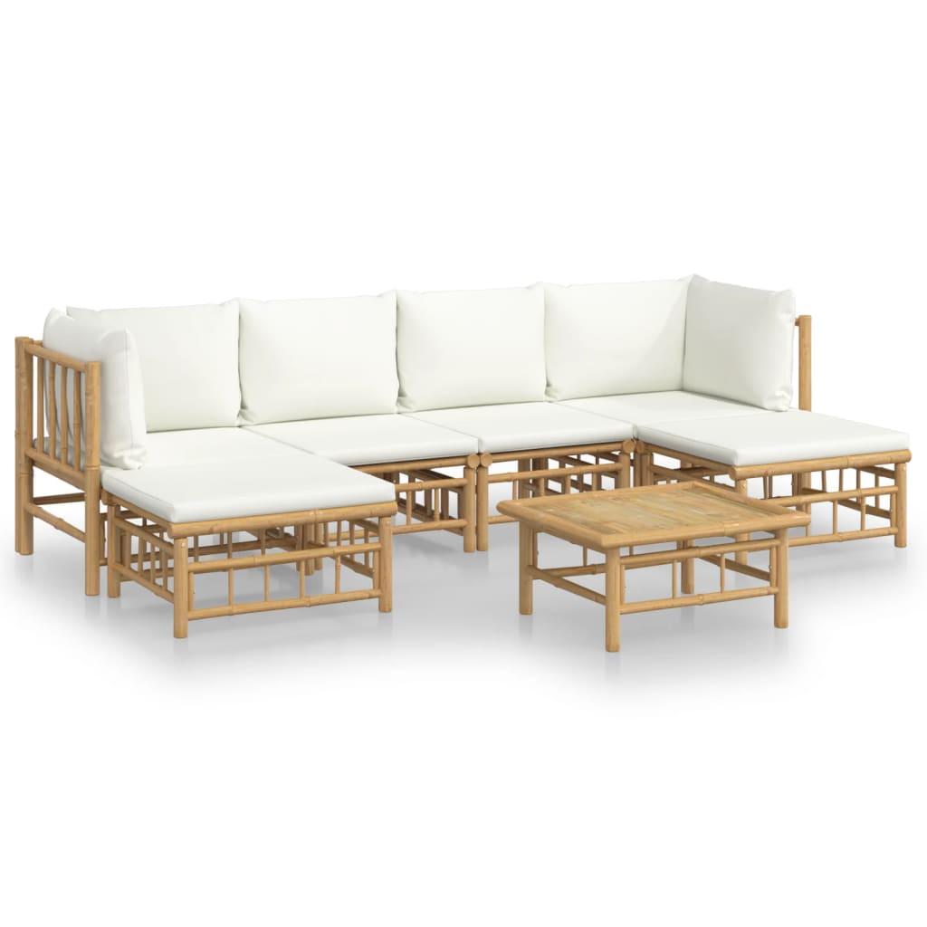 7 Piece Garden Lounge Set with Cream White Cushions  Bamboo