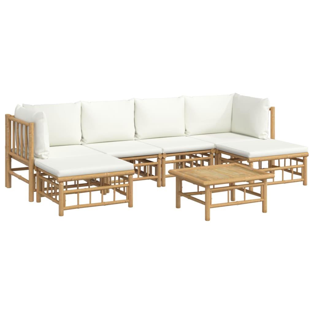 7 Piece Garden Lounge Set with Cream White Cushions  Bamboo